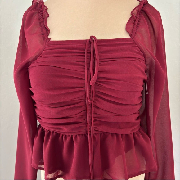 Vigoss Red Cherry Chiffon Ruffled Top Size M Long Sleeve Blouse Shirt NWT - Picture 5 of 15